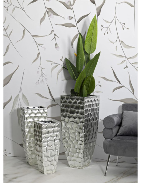 Grand Cache-pot déco haut moderne Carré en Métal Argenté Argy (Lot de 3) 