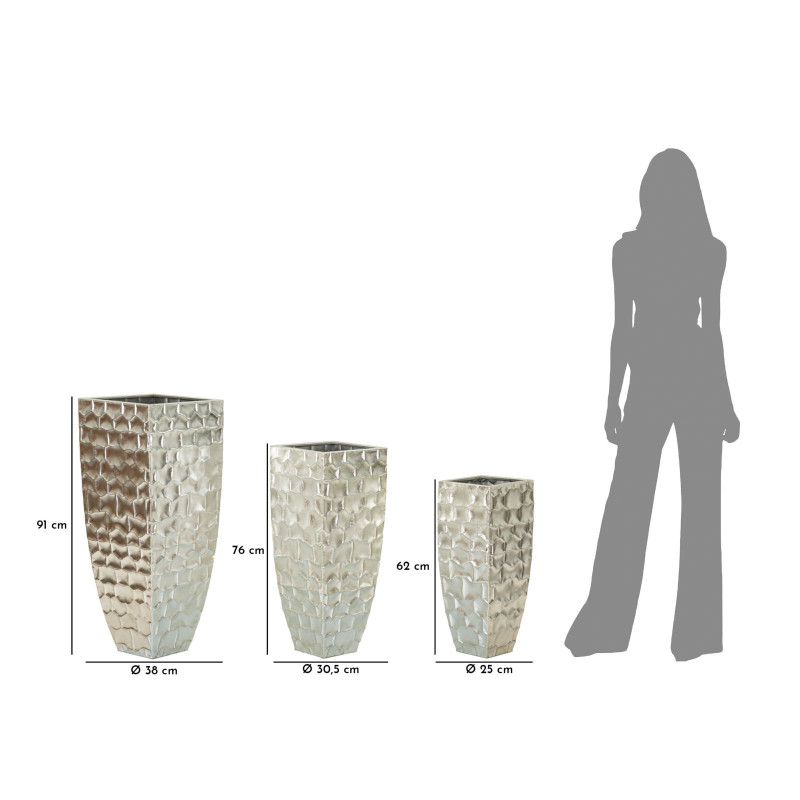 Grand Cache-pot déco haut moderne Carré en Métal Argenté Argy (Lot de 3) 