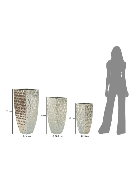 Grand Cache-pot déco haut moderne Carré en Métal Argenté Argy (Lot de 3) 