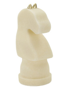 Statuette déco moderne Pièce d'échecs Cavalier Hauteur 31 cm en Résine Blanc Effet quartz Doré Scacchi 