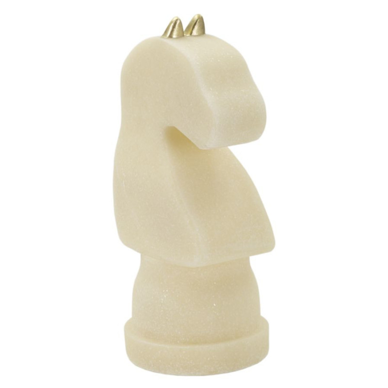 Statuette déco moderne Pièce d'échecs Cavalier Hauteur 31 cm en Résine Blanc Effet quartz Doré Scacchi 