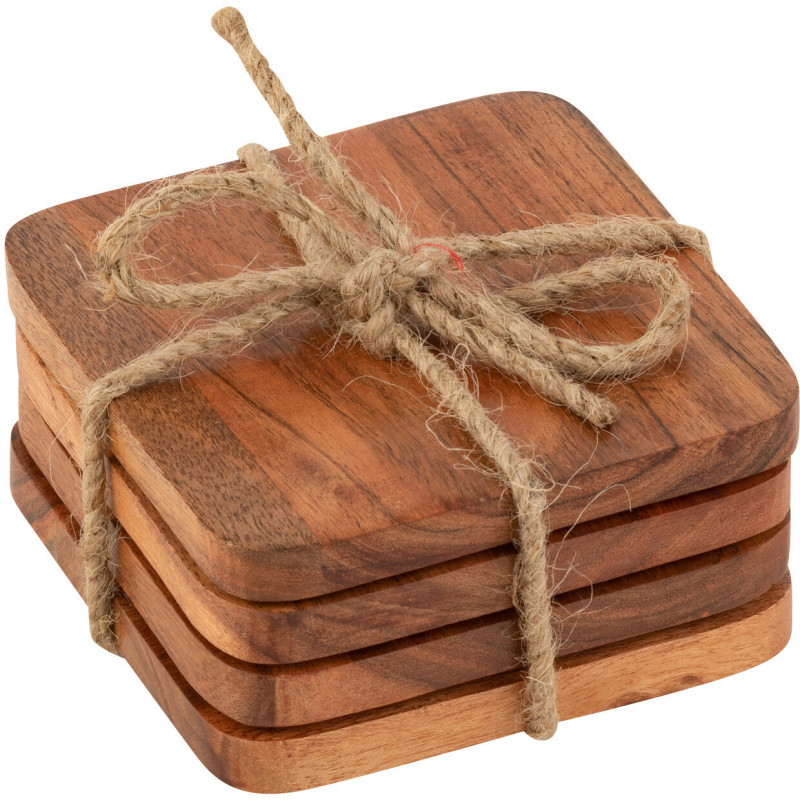 Dessous de verre carré 10 cm en Bois d'acacia Naturel Dars (Lot de 4) - 1