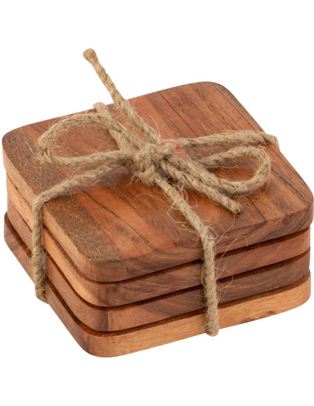 Dessous de verre carré 10 cm en Bois d'acacia Naturel Dars (Lot de 4) - 1