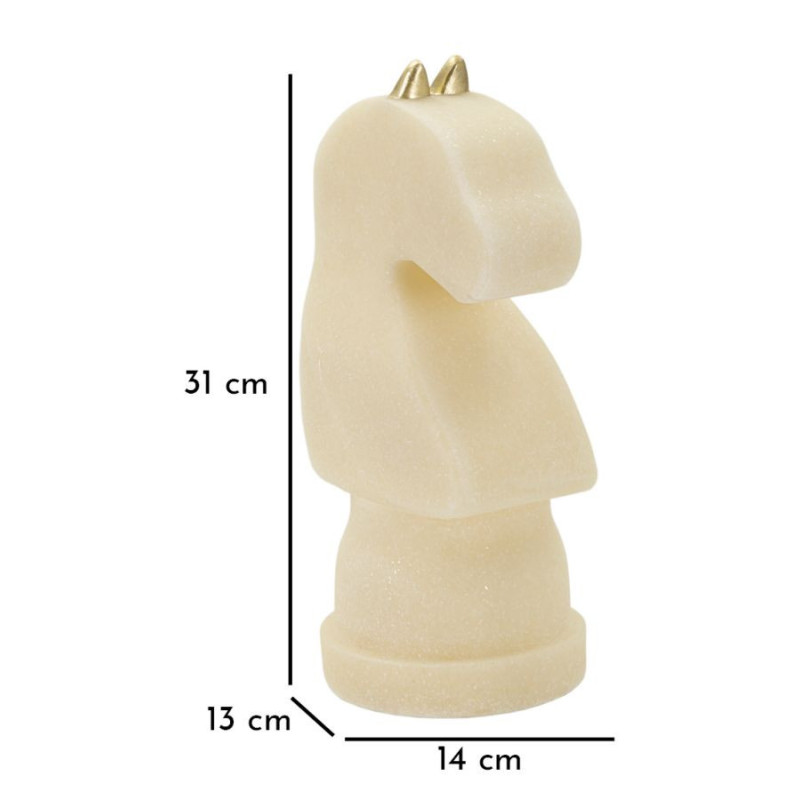 Statuette déco moderne Pièce d'échecs Cavalier Hauteur 31 cm en Résine Blanc Effet quartz Doré Scacchi 