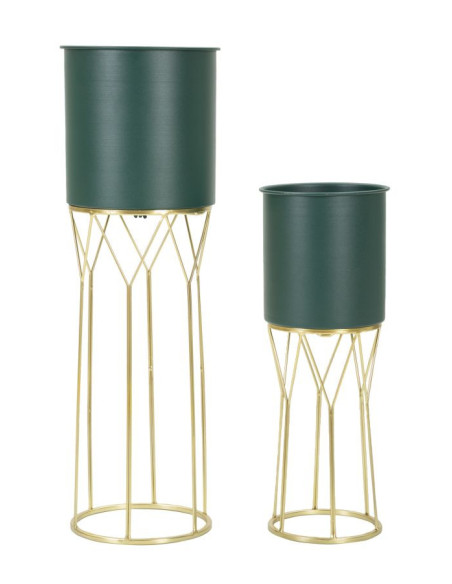 Cache-pot sur pied moderne Rond en Métal Vert Doré Grent (Lot de 2) 