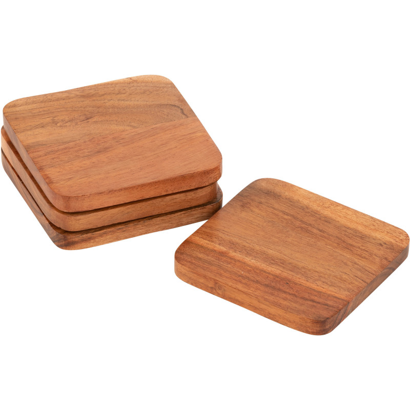 Dessous de verre carré 10 cm en Bois d'acacia Naturel Dars (Lot de 4) - 2