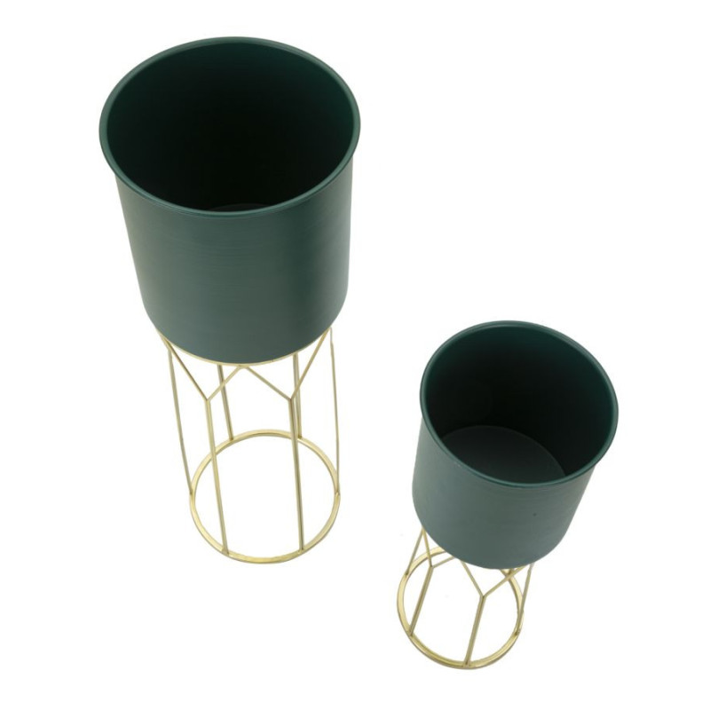 Cache-pot sur pied moderne Rond en Métal Vert Doré Grent (Lot de 2) 