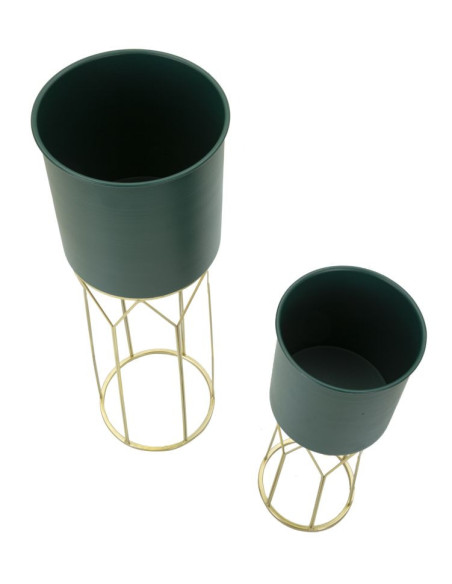 Cache-pot sur pied moderne Rond en Métal Vert Doré Grent (Lot de 2) 