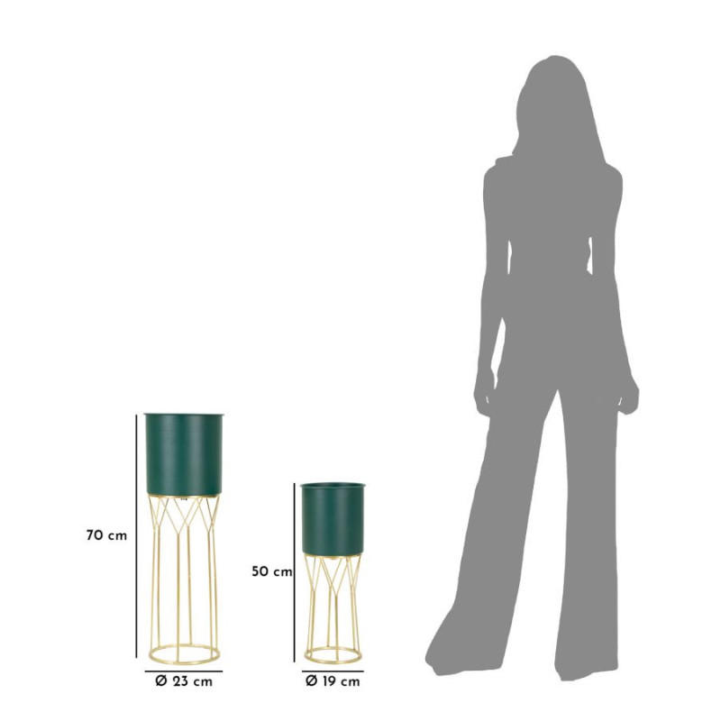 Cache-pot sur pied moderne Rond en Métal Vert Doré Grent (Lot de 2) 