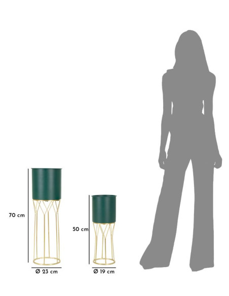 Cache-pot sur pied moderne Rond en Métal Vert Doré Grent (Lot de 2) 