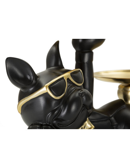 Statuette déco moderne Chien avec plateau 23 cm en Résine Noir Métal Doré Roven - 5