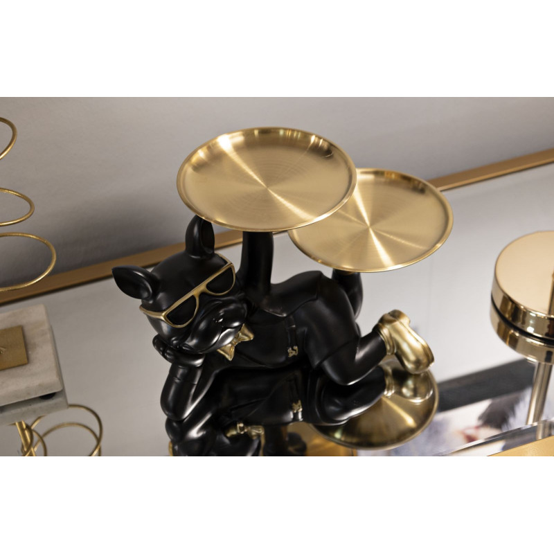 Statuette déco moderne Chien avec plateau 23 cm en Résine Noir Métal Doré Roven - 6