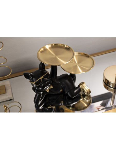 Statuette déco moderne Chien avec plateau 23 cm en Résine Noir Métal Doré Roven - 6