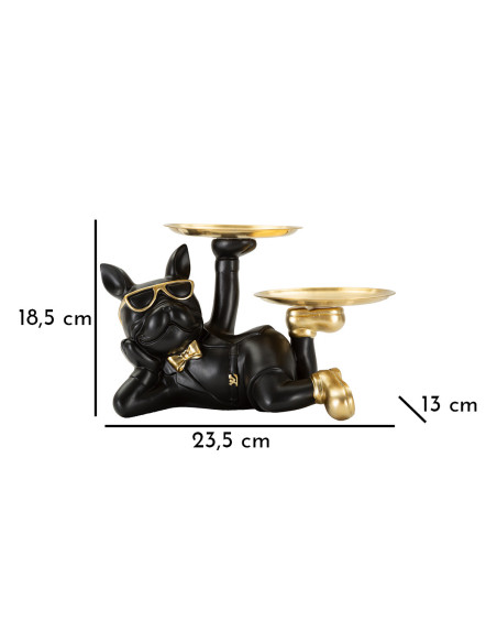 Statuette déco moderne Chien avec plateau 23 cm en Résine Noir Métal Doré Roven - 7