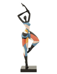 Grande Statuette déco Danseuse B Hauteur 38 cm en Résine Noir Motif abstrait coloré Rubic Mauro Ferretti - 1