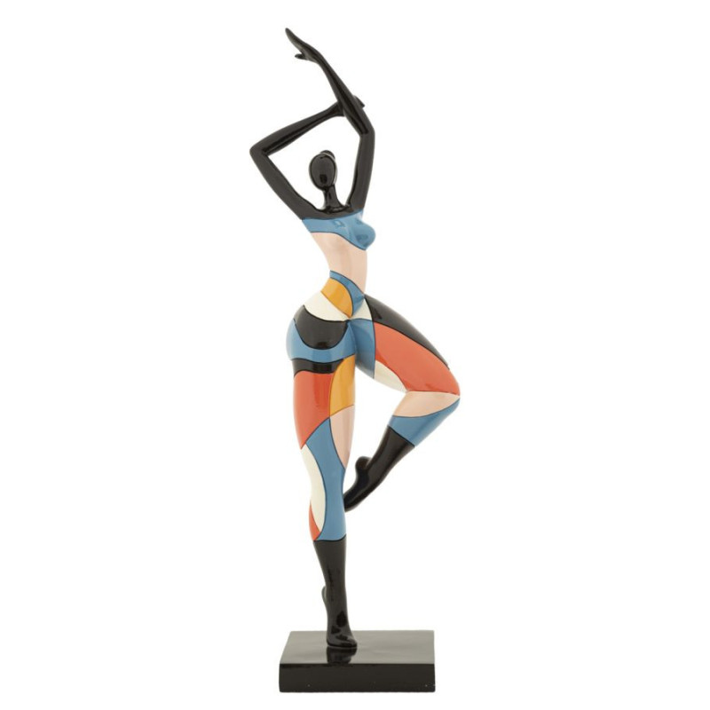 Grande Statuette déco Danseuse B Hauteur 38 cm en Résine Noir Motif abstrait coloré Rubic Mauro Ferretti - 1