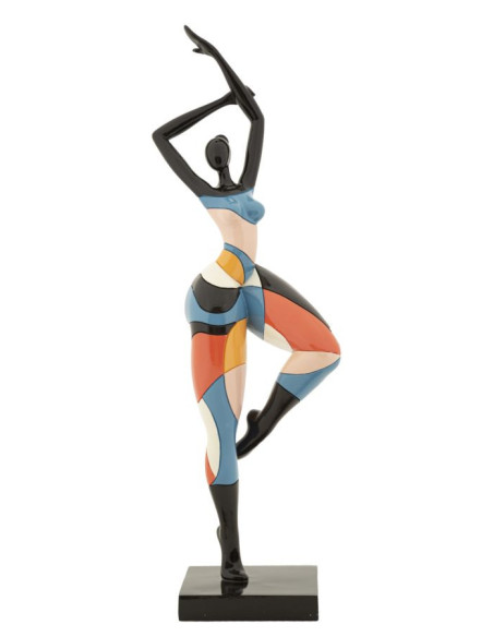 Grande Statuette déco Danseuse B Hauteur 38 cm en Résine Noir Motif abstrait coloré Rubic Mauro Ferretti - 1