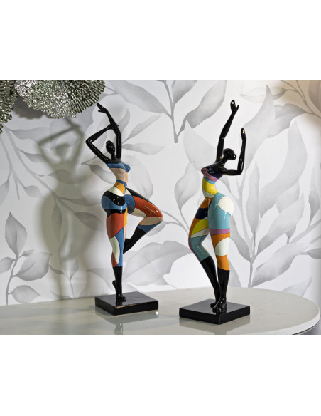 Grande Statuette déco Danseuse B Hauteur 38 cm en Résine Noir Motif abstrait coloré Rubic Mauro Ferretti - 6