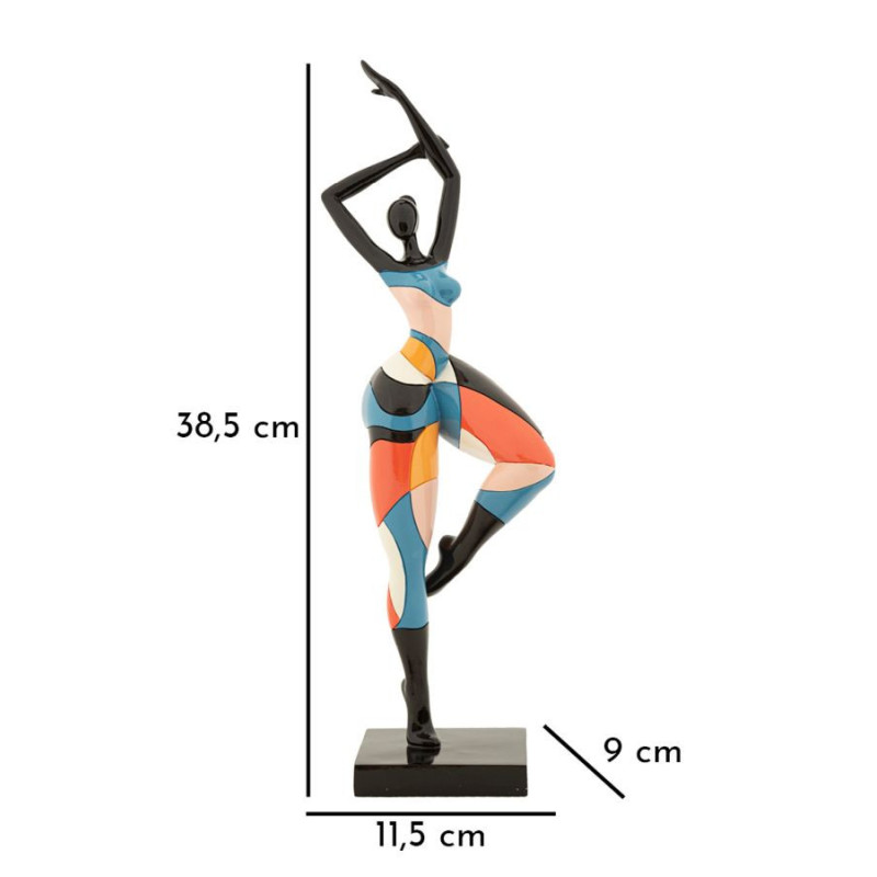 Grande Statuette déco Danseuse B Hauteur 38 cm en Résine Noir Motif abstrait coloré Rubic Mauro Ferretti - 7
