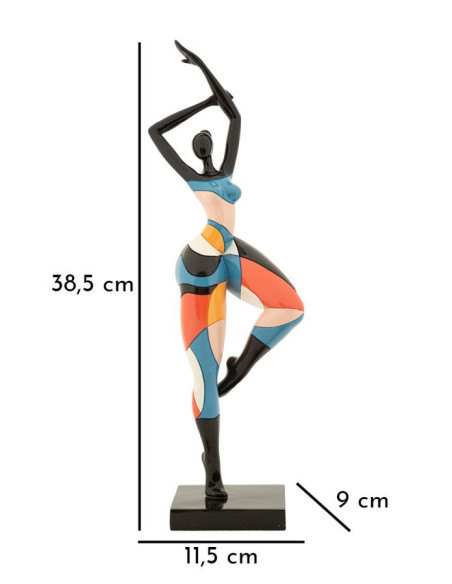 Grande Statuette déco Danseuse B Hauteur 38 cm en Résine Noir Motif abstrait coloré Rubic Mauro Ferretti - 7