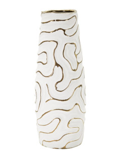 Vase moderne Rond Hauteur 39 cm en Céramique Blanc Doré Lia - 1