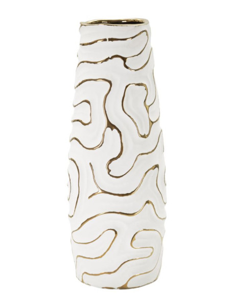 Vase moderne Rond Hauteur 39 cm en Céramique Blanc Doré Lia 