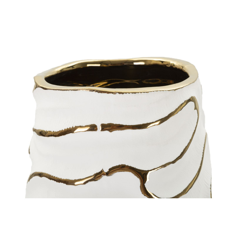 Vase moderne Rond Hauteur 39 cm en Céramique Blanc Doré Lia 