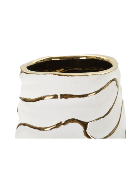 Vase moderne Rond Hauteur 39 cm en Céramique Blanc Doré Lia 