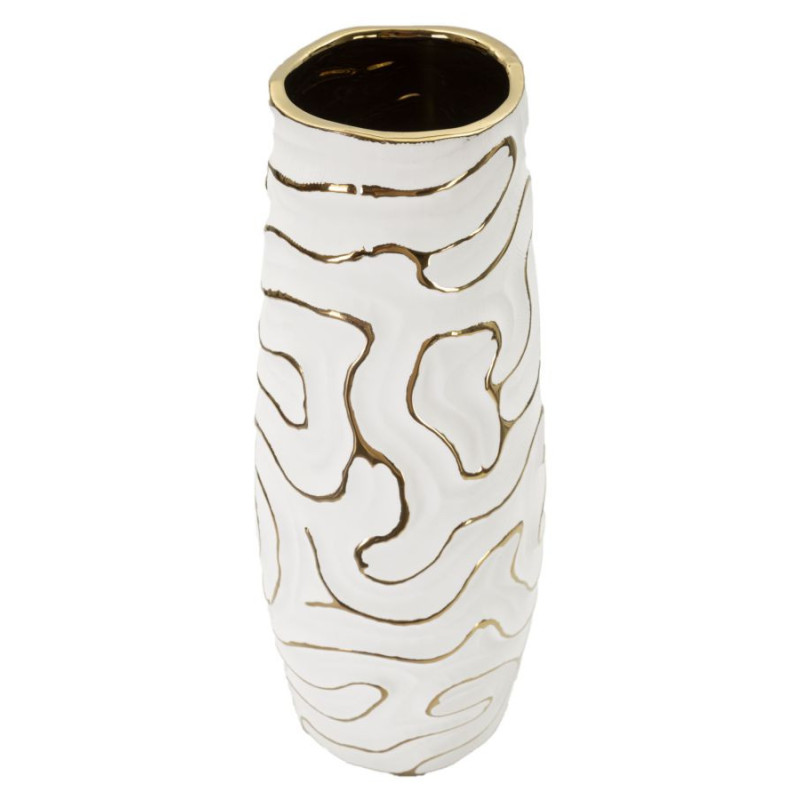 Vase moderne Rond Hauteur 39 cm en Céramique Blanc Doré Lia 