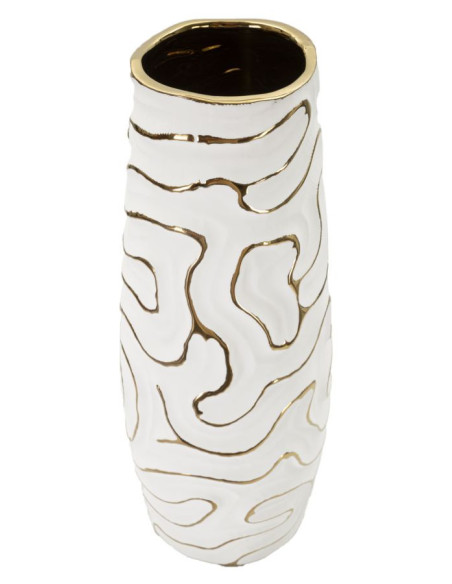 Vase moderne Rond Hauteur 39 cm en Céramique Blanc Doré Lia 