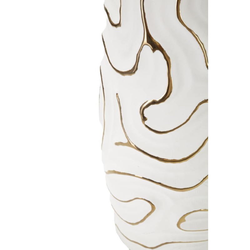 Vase moderne Rond Hauteur 39 cm en Céramique Blanc Doré Lia 