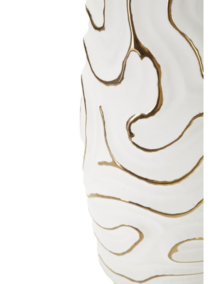 Vase moderne Rond Hauteur 39 cm en Céramique Blanc Doré Lia 