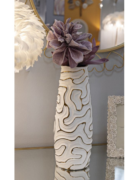 Vase moderne Rond Hauteur 39 cm en Céramique Blanc Doré Lia 