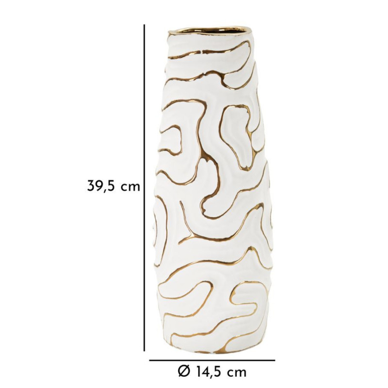 Vase moderne Rond Hauteur 39 cm en Céramique Blanc Doré Lia 