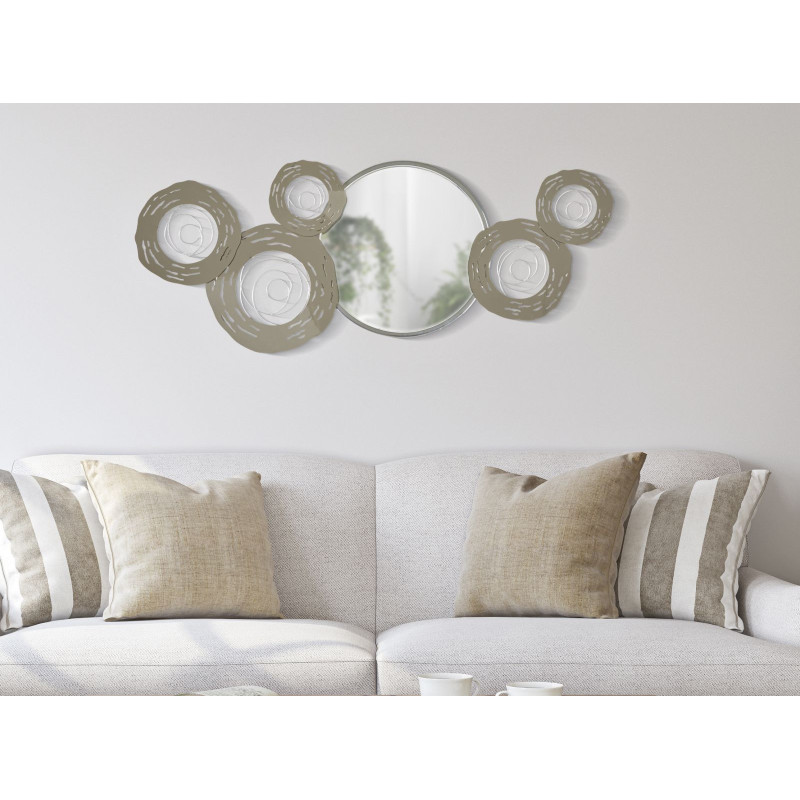 Grande déco mural avec miroir 107x41 en Métal Argenté Hop 