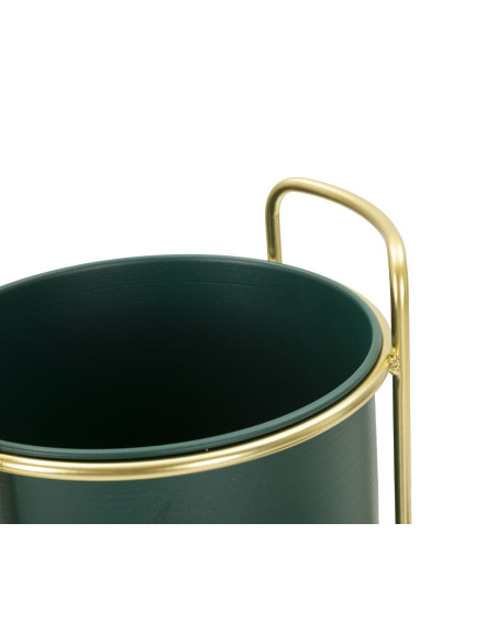 Cache-pot sur pied moderne avec poignée Rond en Métal Vert Doré Grent (Lot de 2) 