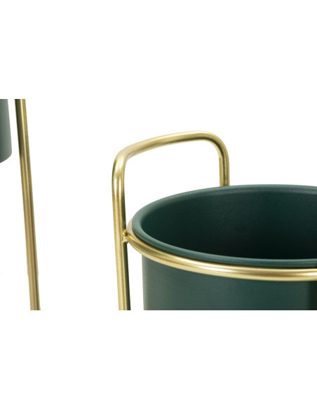 Cache-pot sur pied moderne avec poignée Rond en Métal Vert Doré Grent (Lot de 2) 
