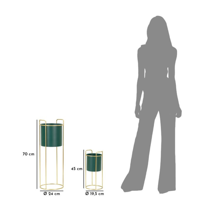Cache-pot sur pied moderne avec poignée Rond en Métal Vert Doré Grent (Lot de 2) 