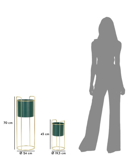 Cache-pot sur pied moderne avec poignée Rond en Métal Vert Doré Grent (Lot de 2) 