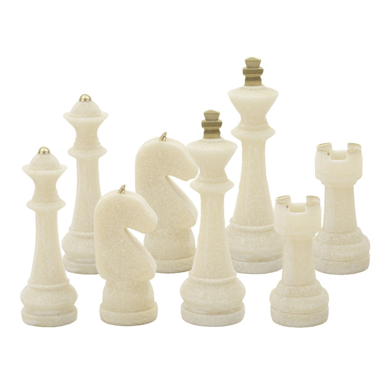 Statuettes déco modernes Pièces d'échecs en Résine Blanc Effet quartz Doré Scacchi (Lot de 8) 