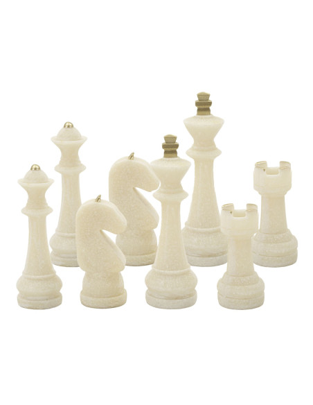 Statuettes déco modernes Pièces d'échecs en Résine Blanc Effet quartz Doré Scacchi (Lot de 8) 