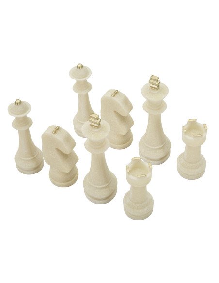 Statuettes déco modernes Pièces d'échecs en Résine Blanc Effet quartz Doré Scacchi (Lot de 8) 