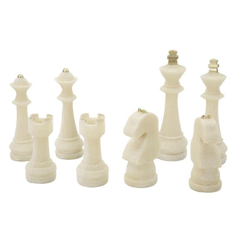 Statuettes déco modernes Pièces d'échecs en Résine Blanc Effet quartz Doré Scacchi (Lot de 8) 