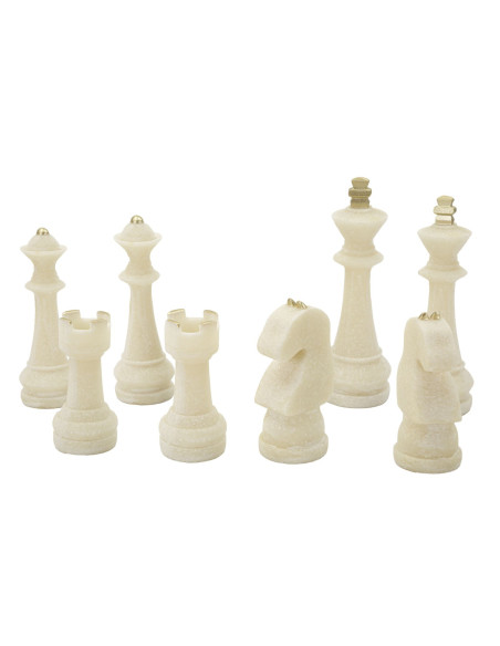 Statuettes déco modernes Pièces d'échecs en Résine Blanc Effet quartz Doré Scacchi (Lot de 8) 
