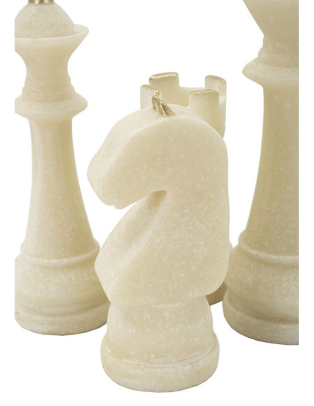 Statuettes déco modernes Pièces d'échecs en Résine Blanc Effet quartz Doré Scacchi (Lot de 8) 