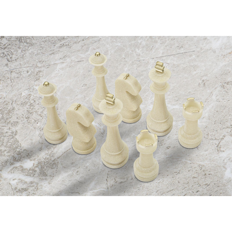 Statuettes déco modernes Pièces d'échecs en Résine Blanc Effet quartz Doré Scacchi (Lot de 8) 