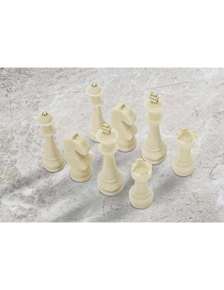 Statuettes déco modernes Pièces d'échecs en Résine Blanc Effet quartz Doré Scacchi (Lot de 8) 