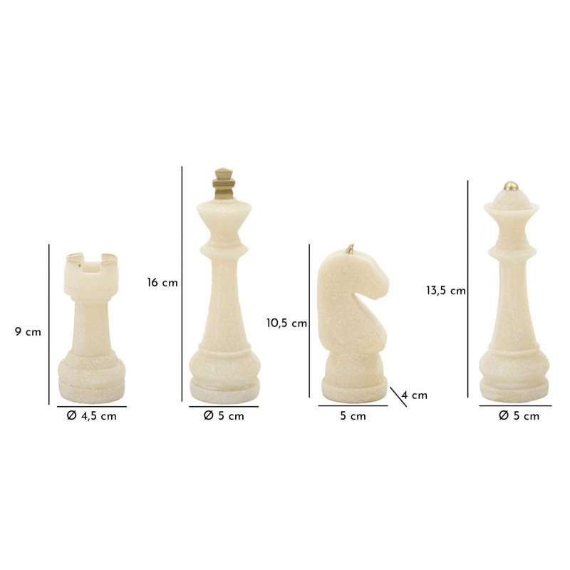 Statuettes déco modernes Pièces d'échecs en Résine Blanc Effet quartz Doré Scacchi (Lot de 8) 