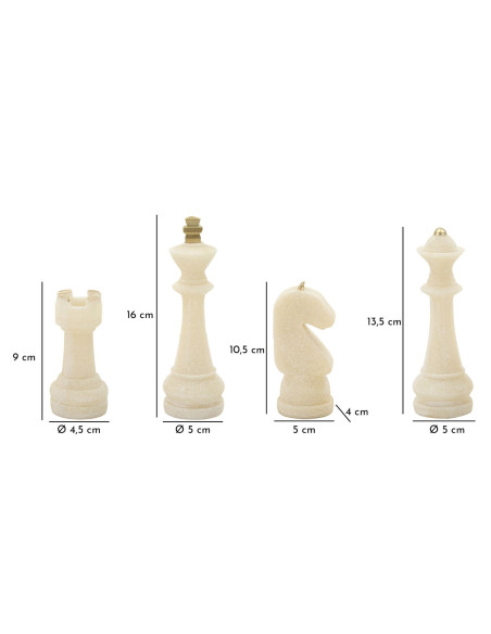 Statuettes déco modernes Pièces d'échecs en Résine Blanc Effet quartz Doré Scacchi (Lot de 8) 