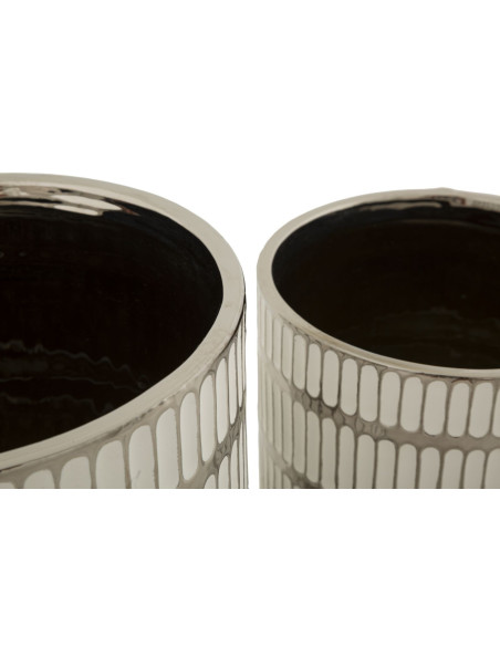 Cache-pot moderne Rond en Céramique Argenté Blanc Ray (Lot de 2) 